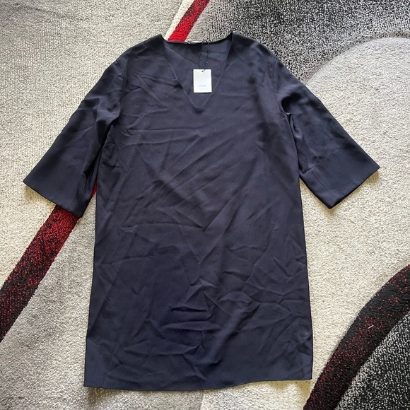 Vince Navy V Neck 1/2 Sleeve Minimalist Shift Dress - Picture 1 of 5